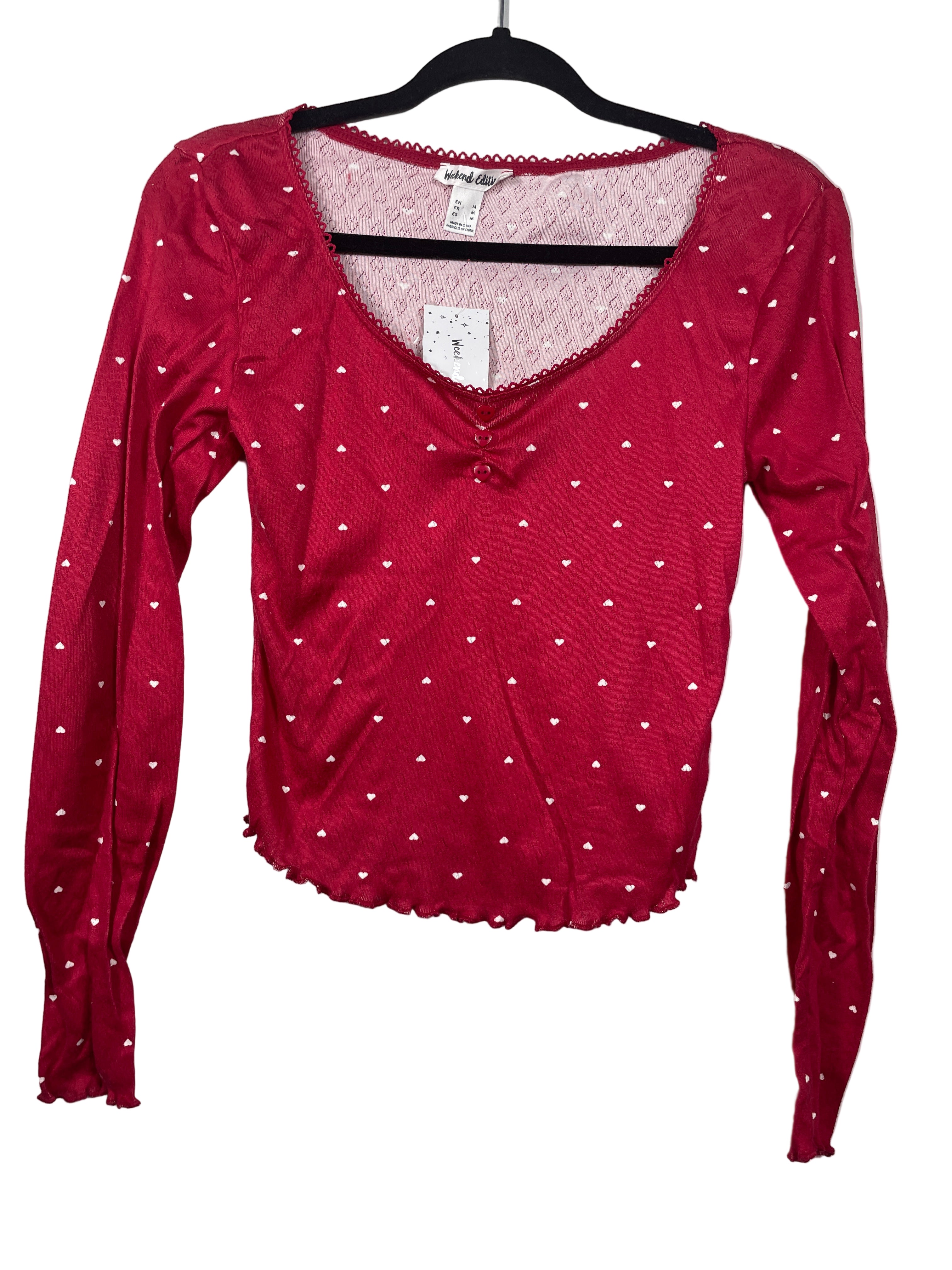 Weekend Edition red heart long sleeve top front view
