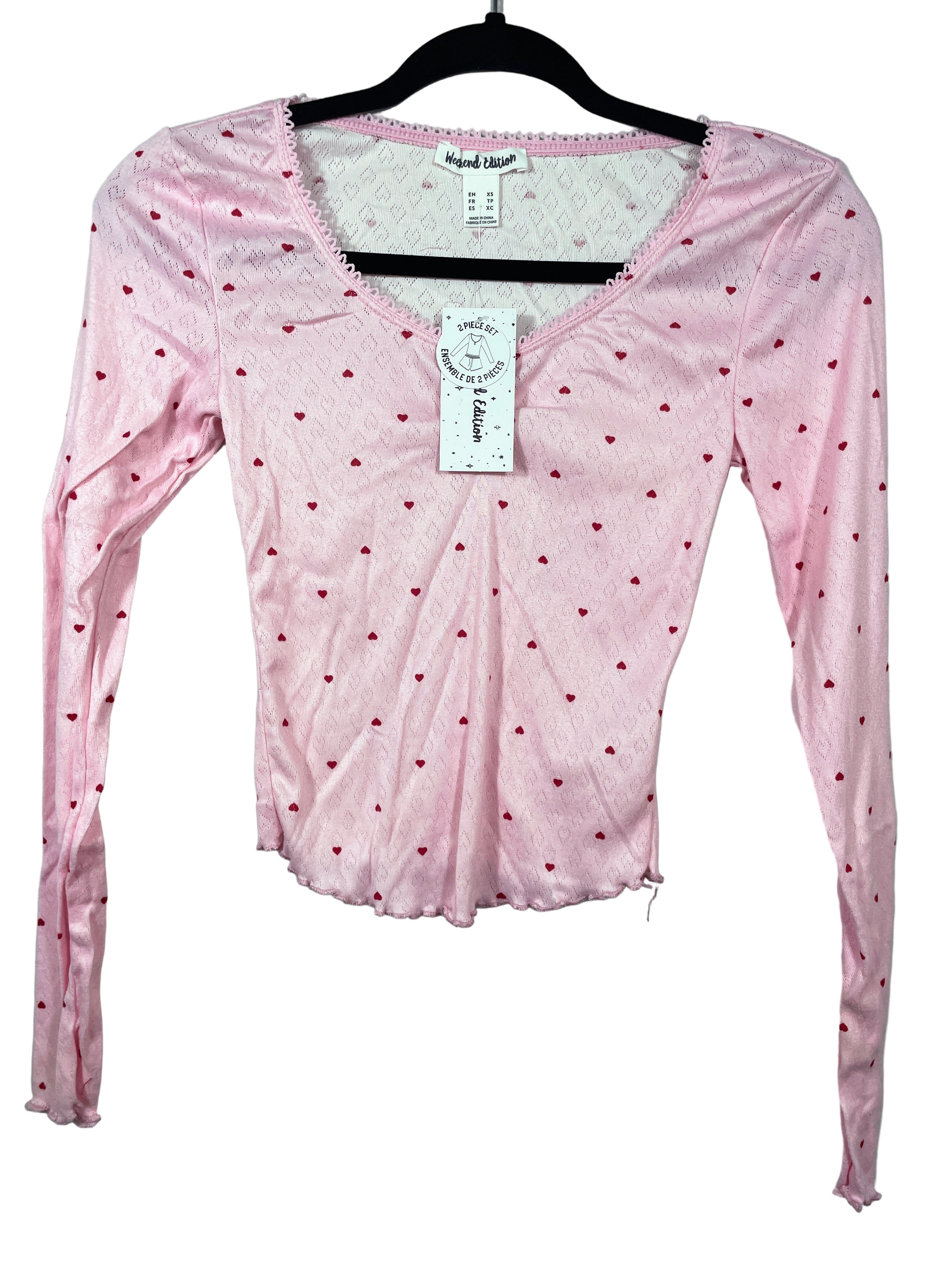 Weekend Edition pink heart long sleeve top front view