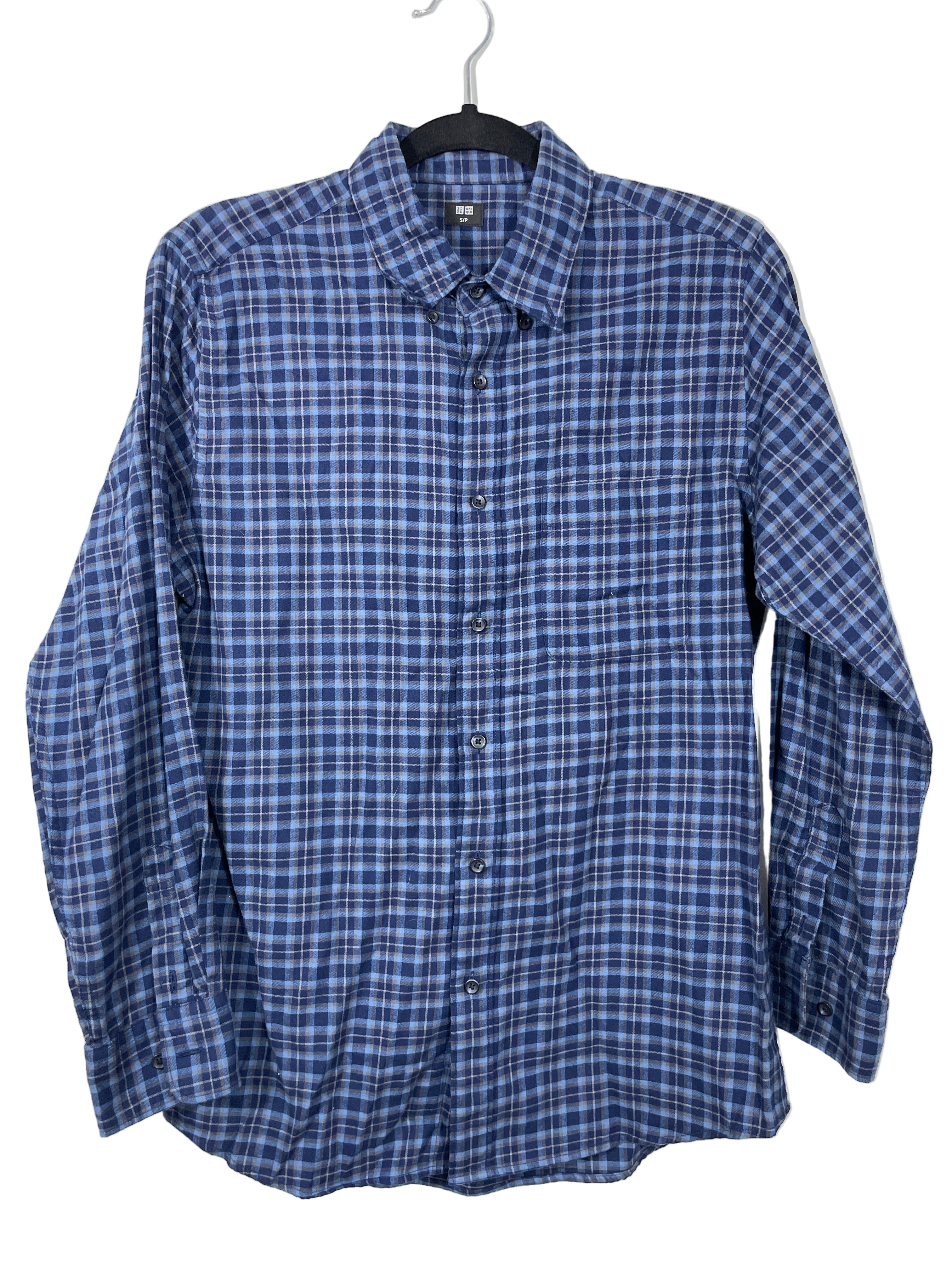 UNIQLO blue plaid flannel-style shirt front view