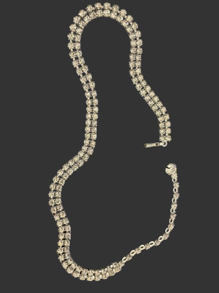 Sherman double-row rhinestone necklace laid flat