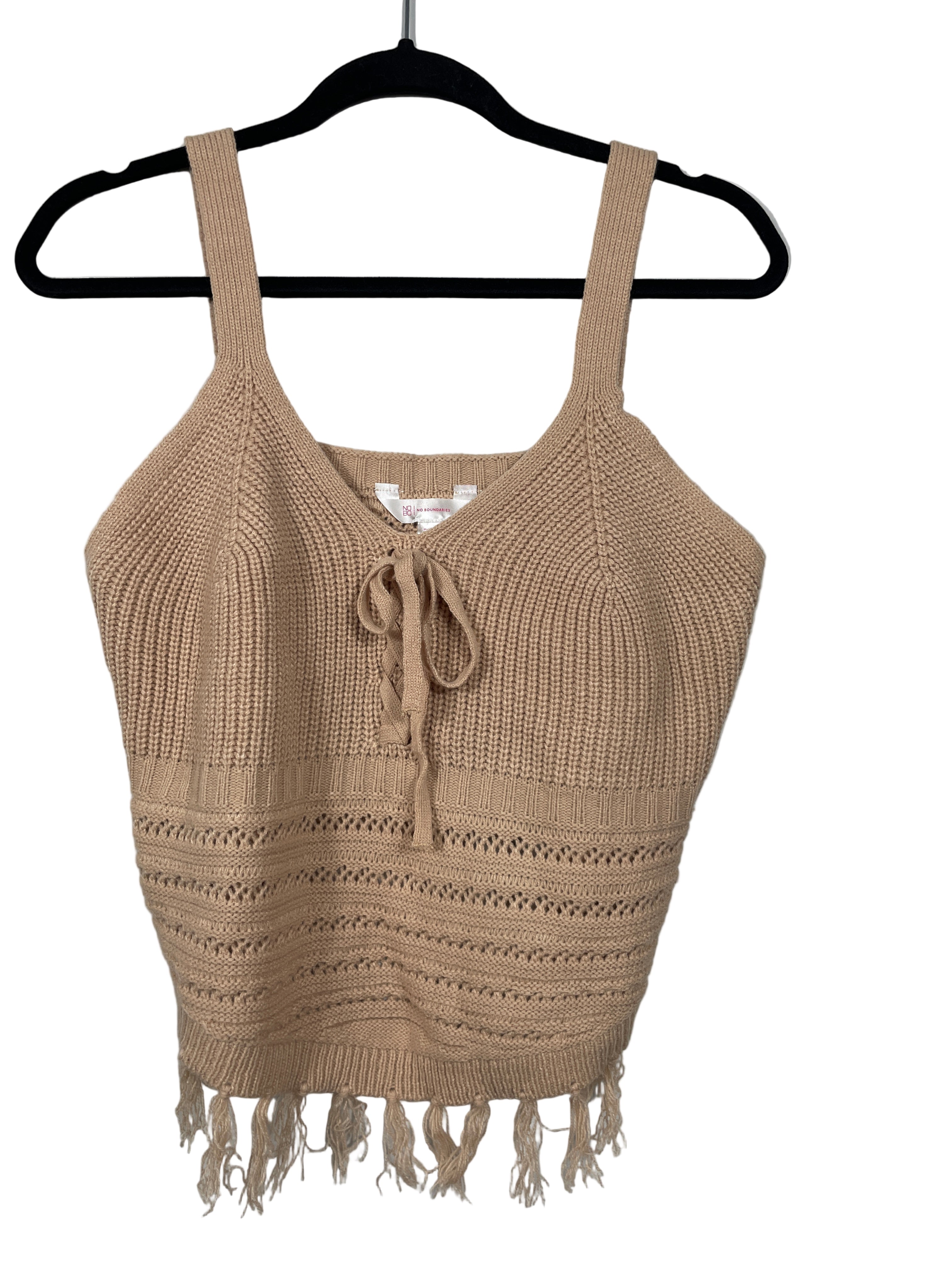 No Boundaries beige crochet tank front view