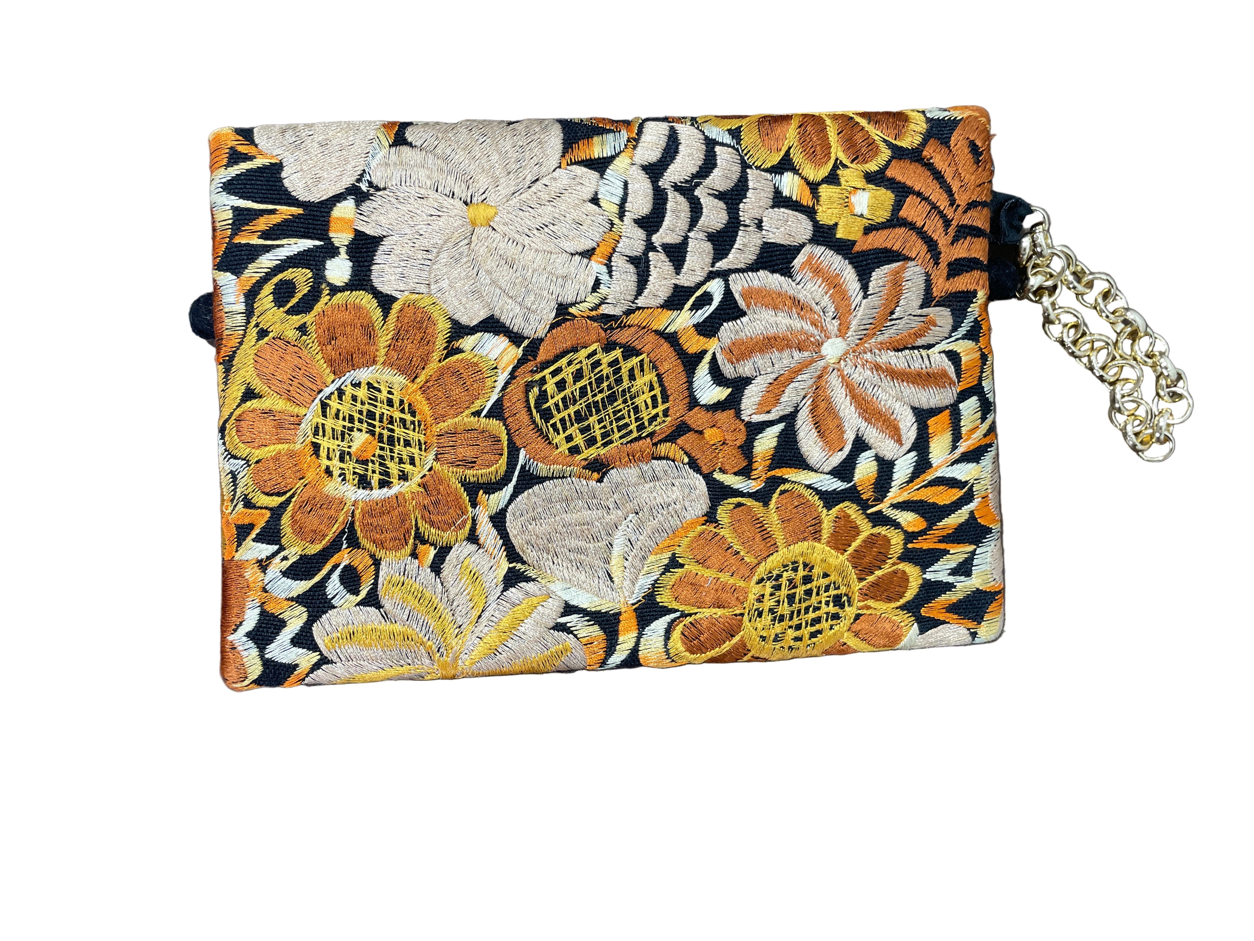 Back view of embroidered clutch