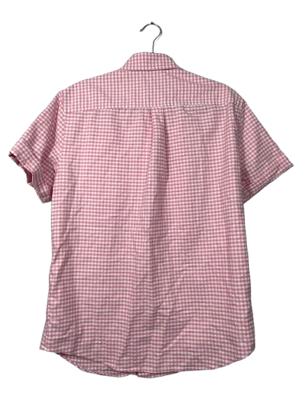 CHAPS men's size Medium pink and white gingham short sleeve button-down shirt back view