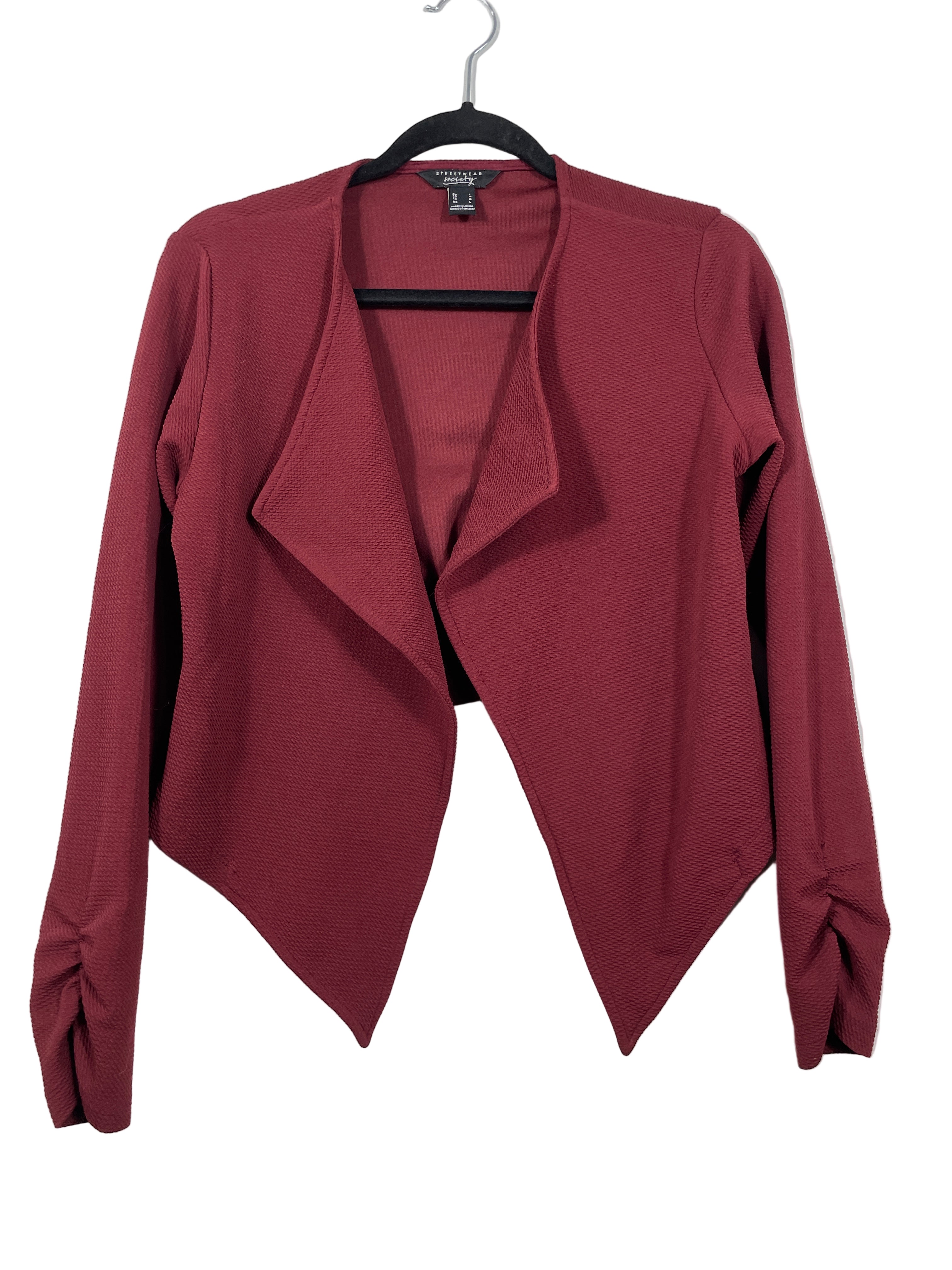 Streetwear Society burgundy cropped cardigan front view