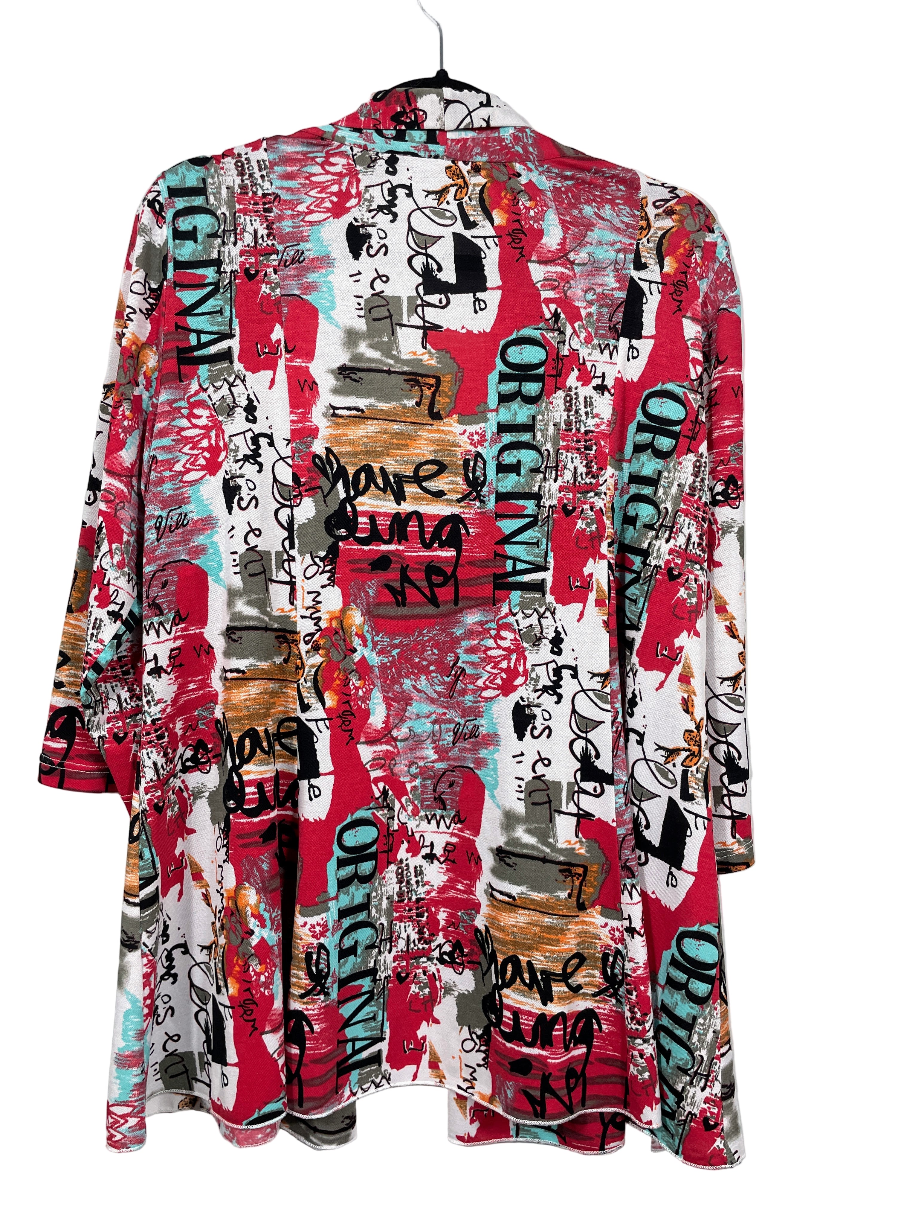 Mode Vin Rouge Fashion lightweight graffiti print cardigan back view