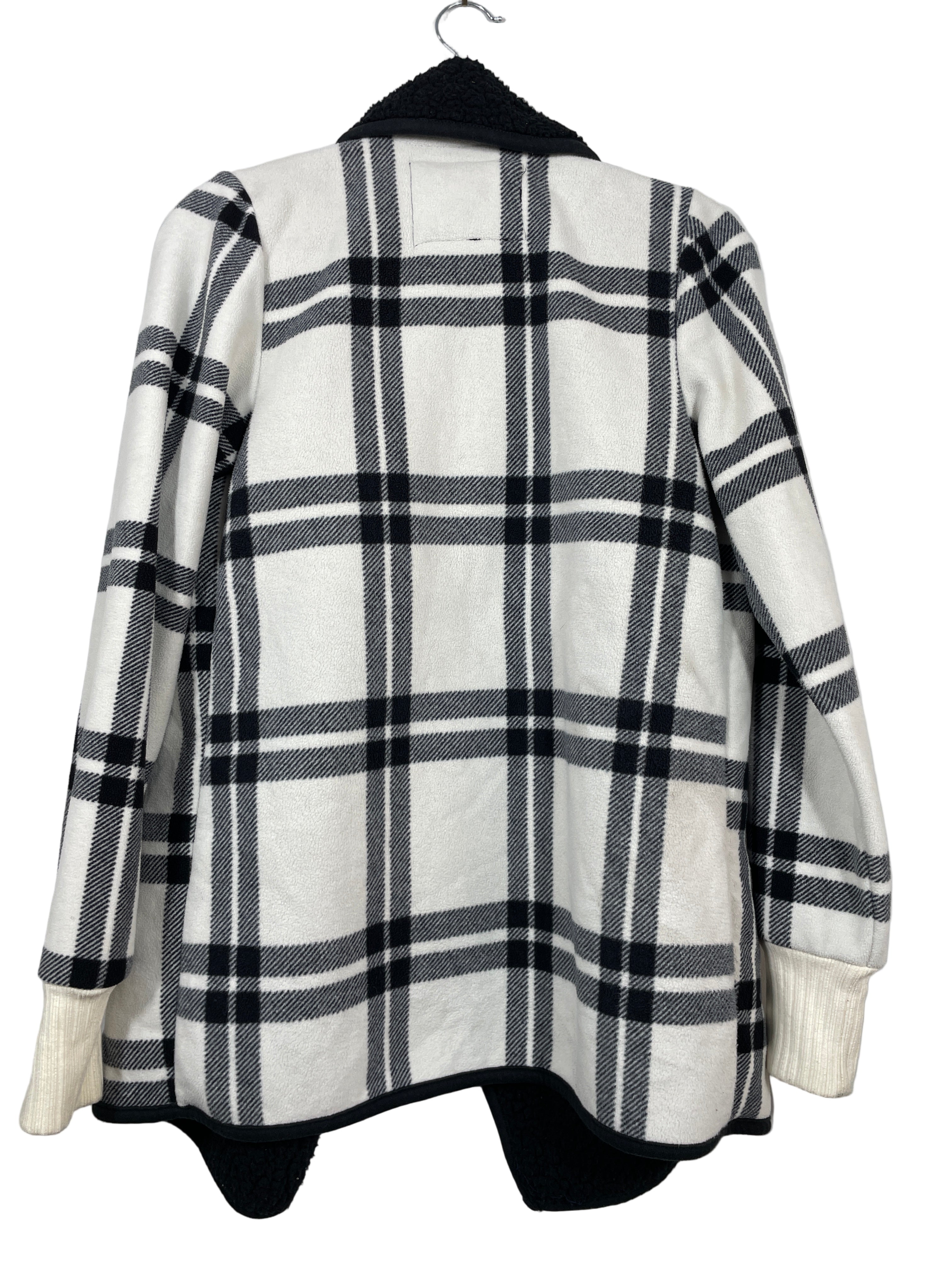 Abercrombie & Fitch black and white plaid sherpa coat back view– size medium