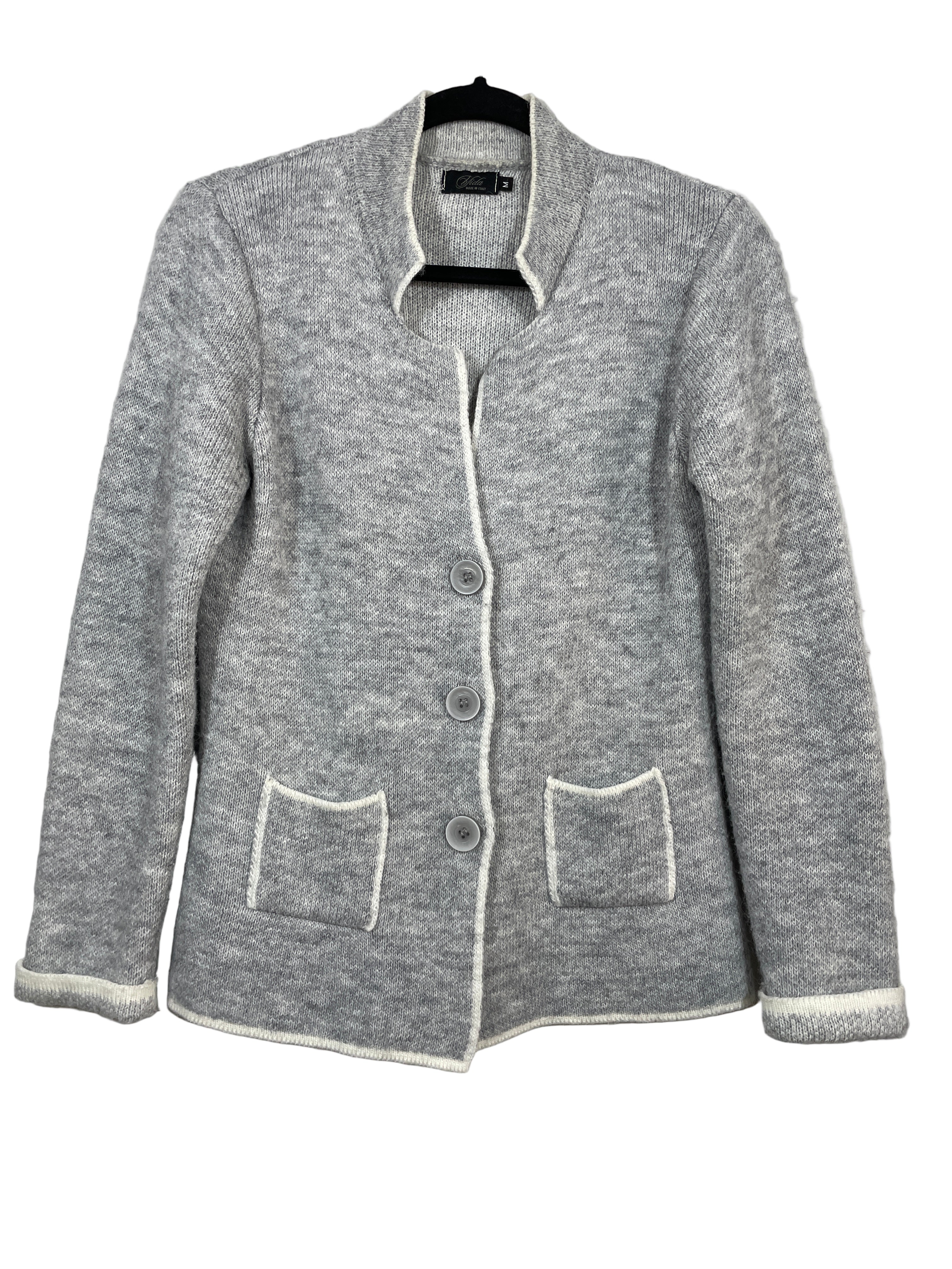 Yida grey wool-blend cardigan front view”