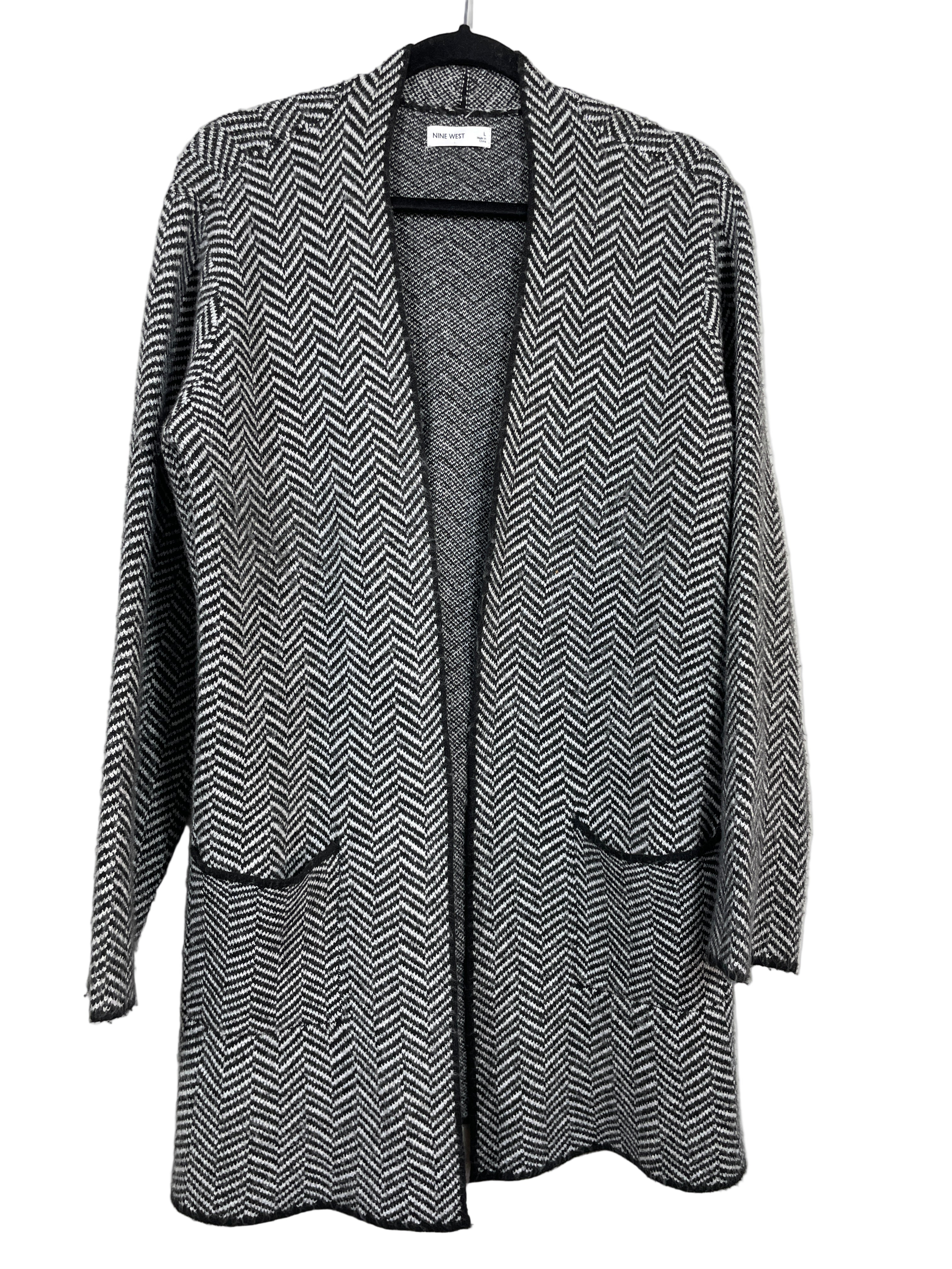 Nine West herringbone long cardigan front view
