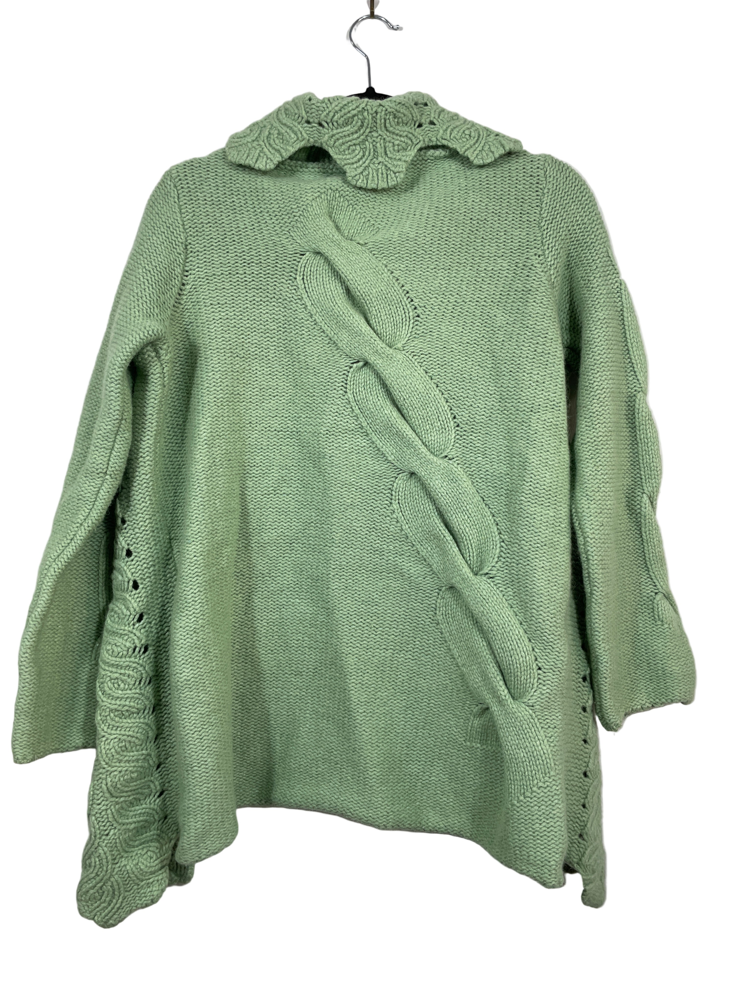 thursday island green cable knit cardigan with snap back view