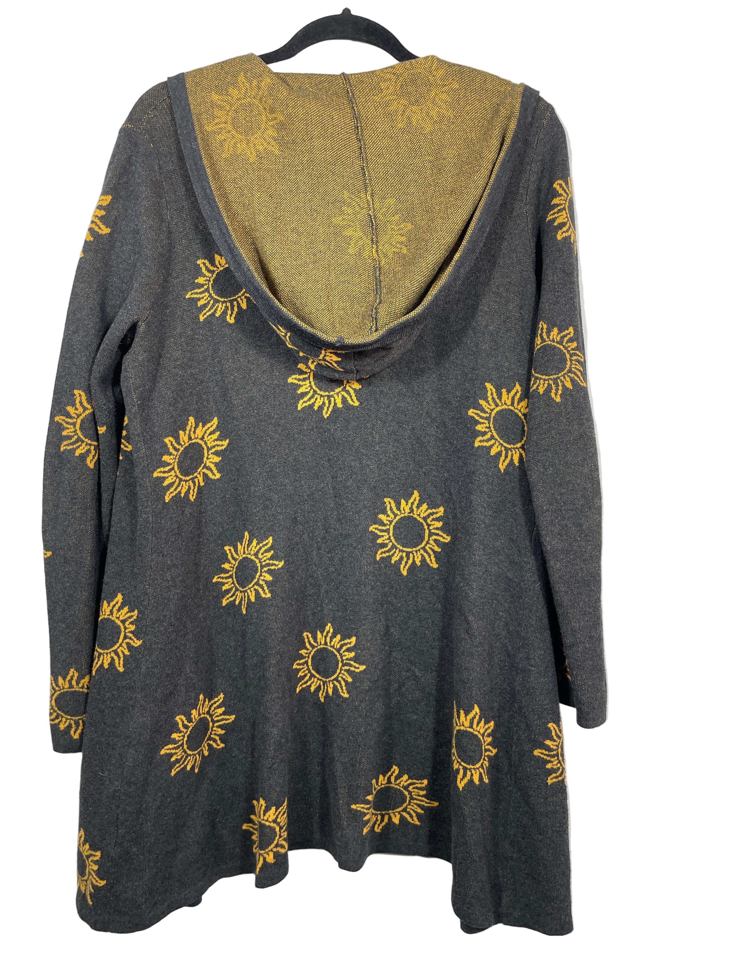 Belle by Bellini grey hooded cardigan with yellow sun print back view