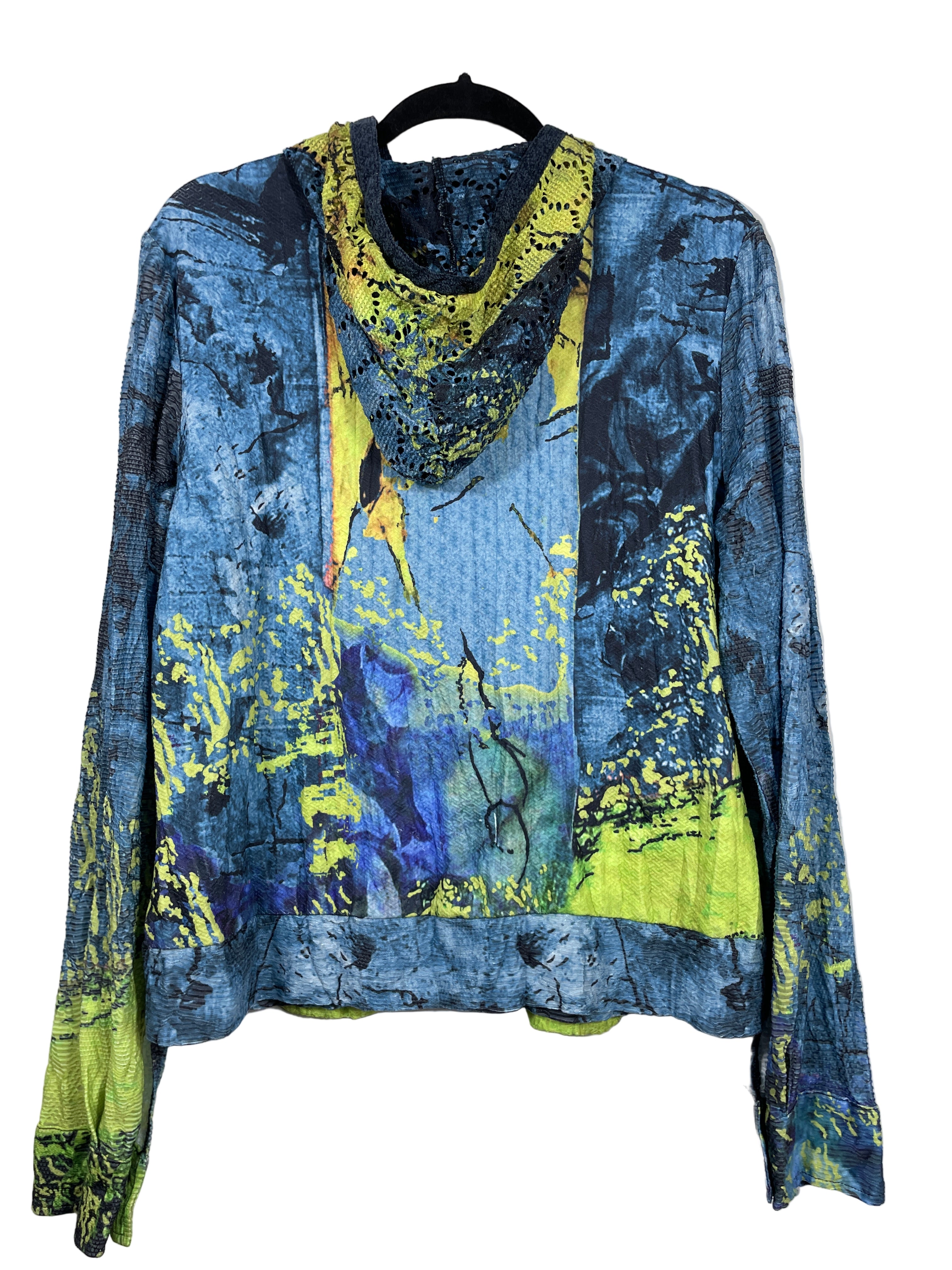 cativa abstract textured zip up hoodie back view size large