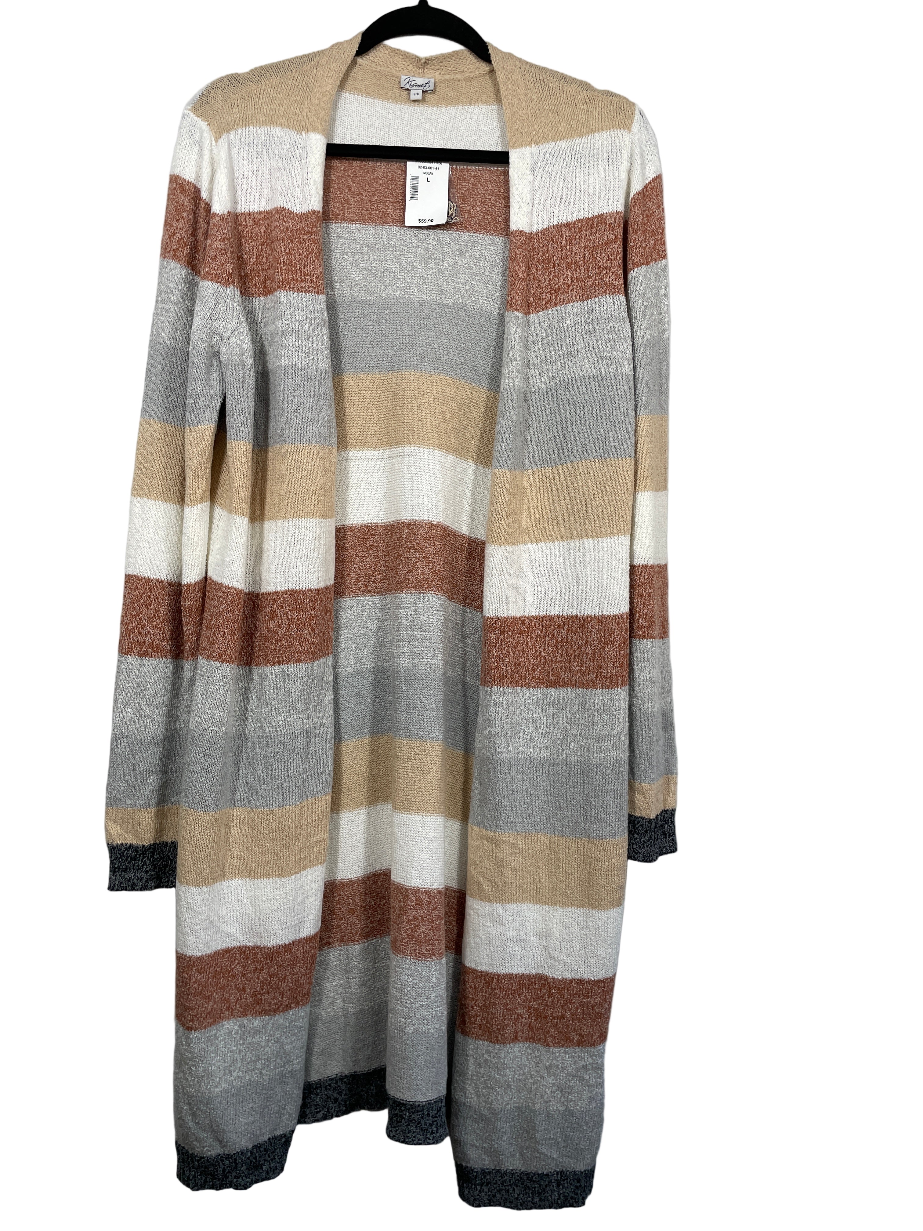 Kismet Megan striped long open-front cardigan front view