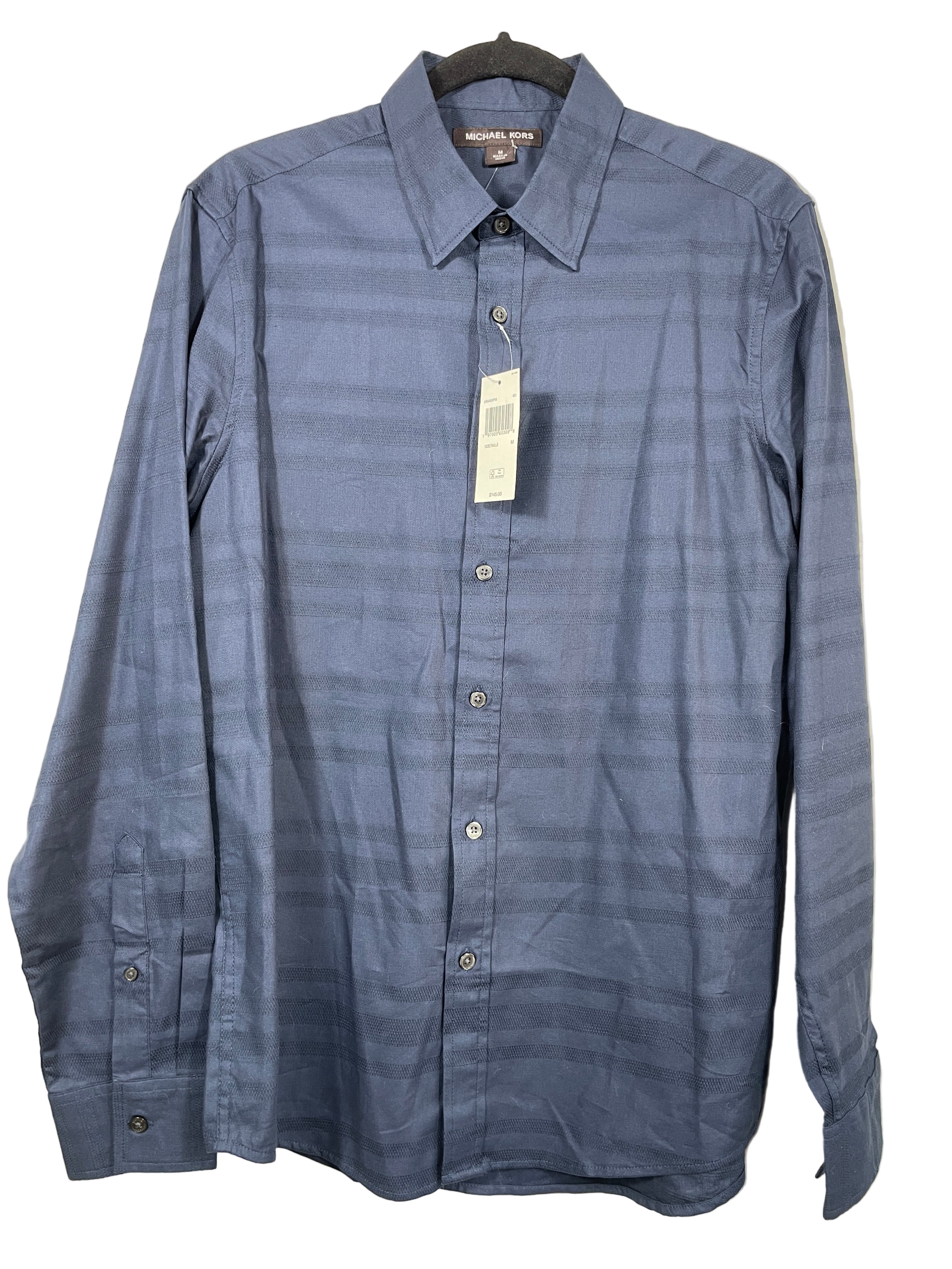 Michael Kors navy tonal stripe button-down shirt front size medium