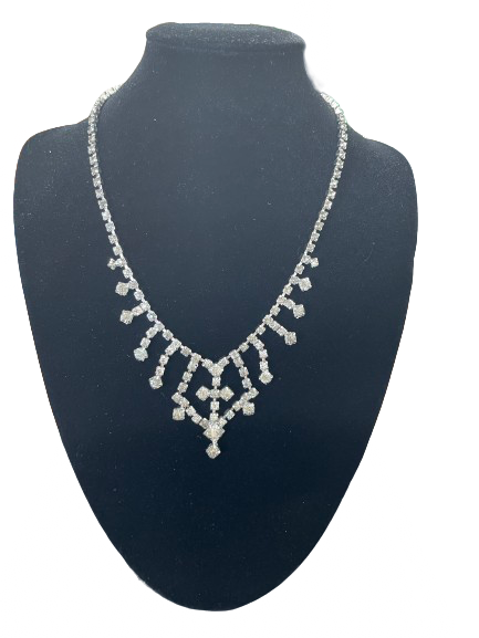 Vintage Continental rhinestone statement necklace displayed on black bust