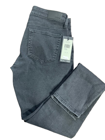 Folded Mavi Alexa black skinny jeans showing the original $118.00 retail tag.