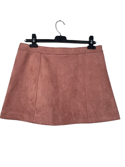 Back view of Forever 21 faux suede mini skirt showing the A-line cut and panel stitching.