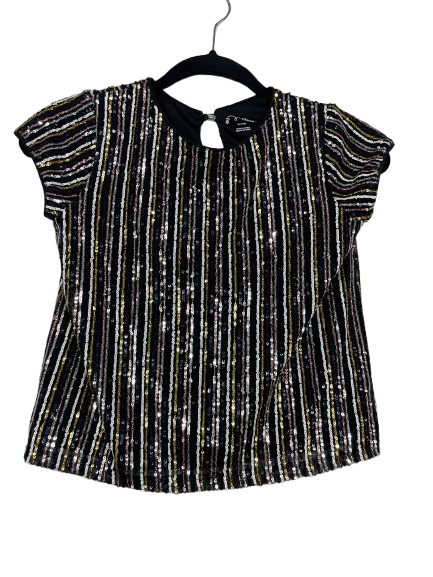 Art Class striped sequin short sleeve top size small black silver gold front view