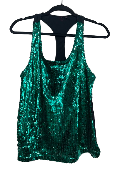 Emerald green sequin racerback tank top size medium Hudson's Bay Company studio wardrobe find front view