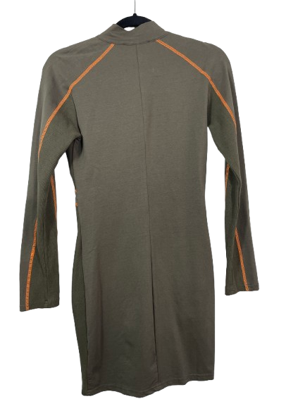 Akira olive green bodycon dress size medium with orange contrast stitching back view