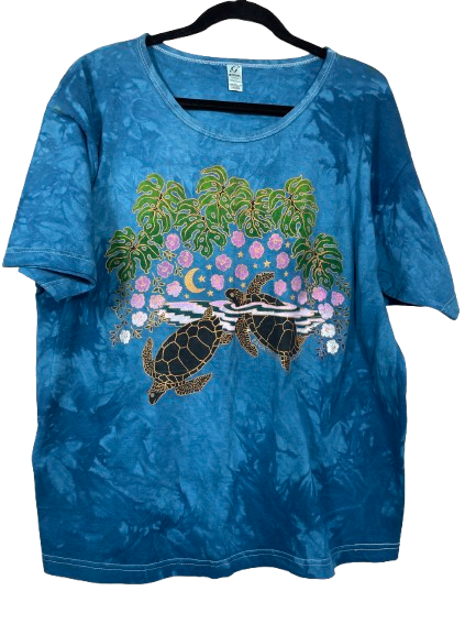 Gaziani ocean blue tie dye sea turtle graphic T-shirt size 2XL front view