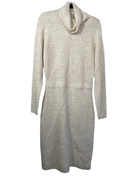 Size Medium RW&CO cream cowl neck long sleeve sweater dress front view