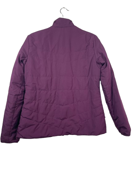 Size Medium Forclaz burgundy lightweight insulated outdoor jacket back view