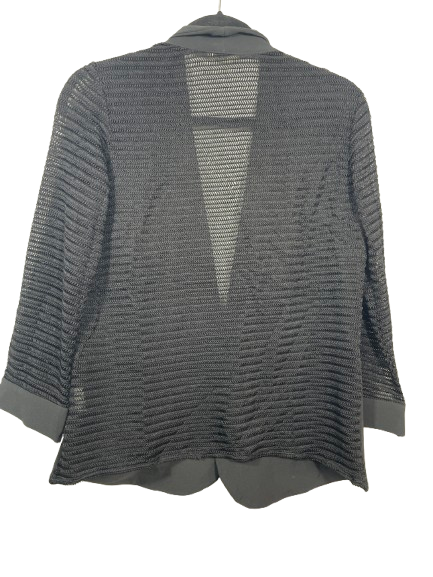 Size Medium AND black blazer with semi sheer open knit back and three quarter sleeves back view