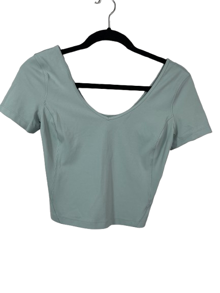Lululemon Align Tee size 2 green Silver Blue cropped short sleeve top front