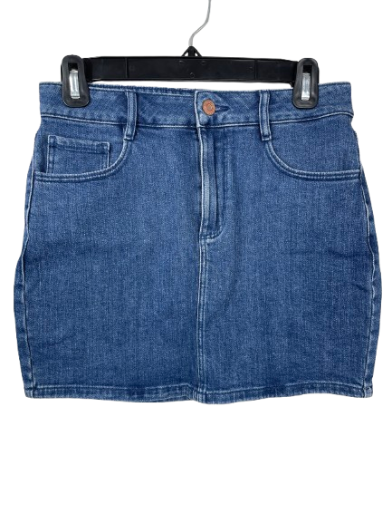 Garage size small blue denim mini skirt front