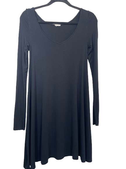 Garage women's size XS black long sleeve V-neck swing mini dress front view