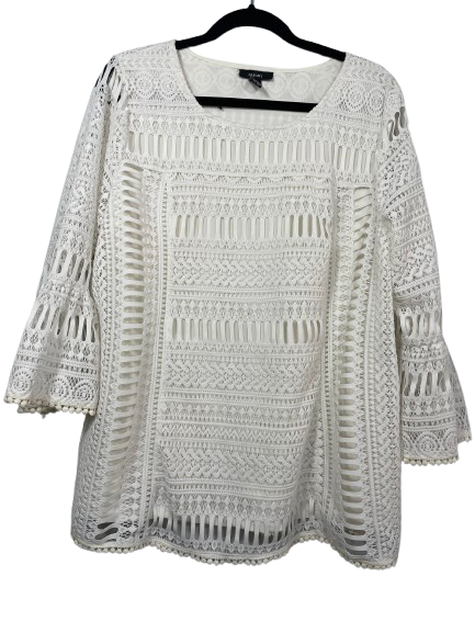 Alfani women's size large cream crochet lace overlay blouse front view