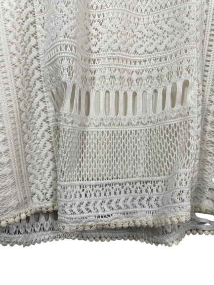 Alfani cream crochet lace blouse size large hem and pom-pom trim detail