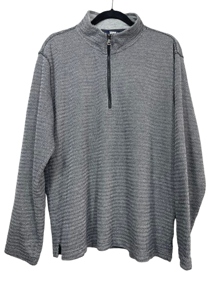 Lands' End men's size large grey herringbone quarter zip lightweight pullover front view