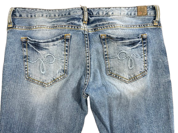 GUESS Foxy Skinny Leg size 29 distressed blue jeans embroidered back pockets
