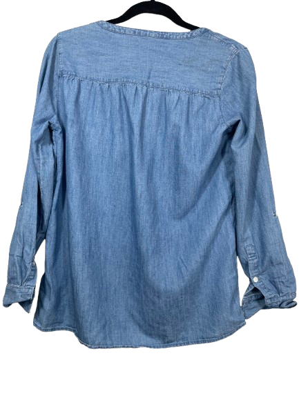 Soft Joie women's blue chambray denim relaxed blouse size XS back view