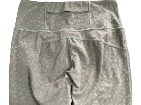 Diadora Luxe Collection army green leopard print leggings back waistband pocket and seam detail