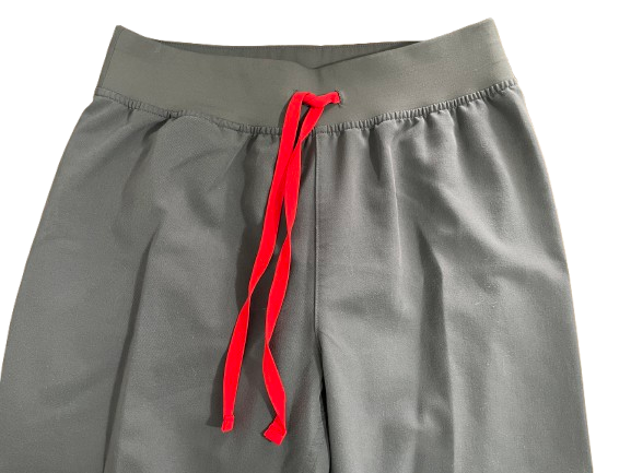 FIGS women's size medium dark grey scrub pants stretch waistband red drawstring detail