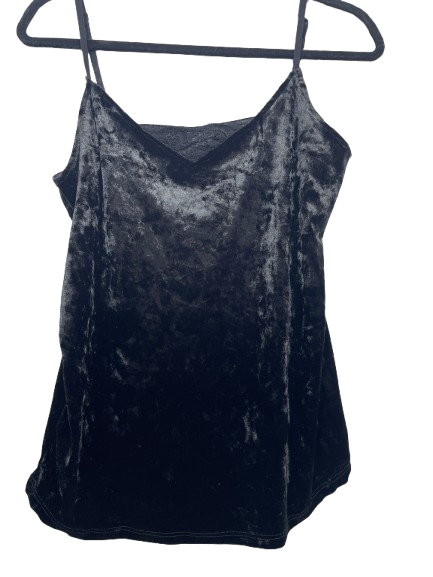 Kismet women's size medium black crushed velvet V-neck camisole front view