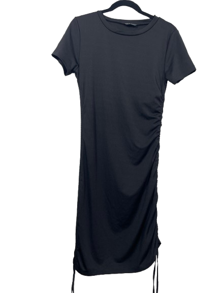 SHEIN women's size medium black short sleeve ruched drawstring side dress front view