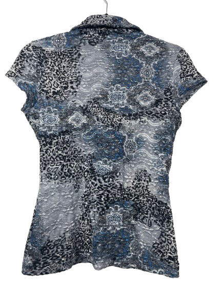 Unbranded women's size small textured animal paisley print short sleeve blouse back view