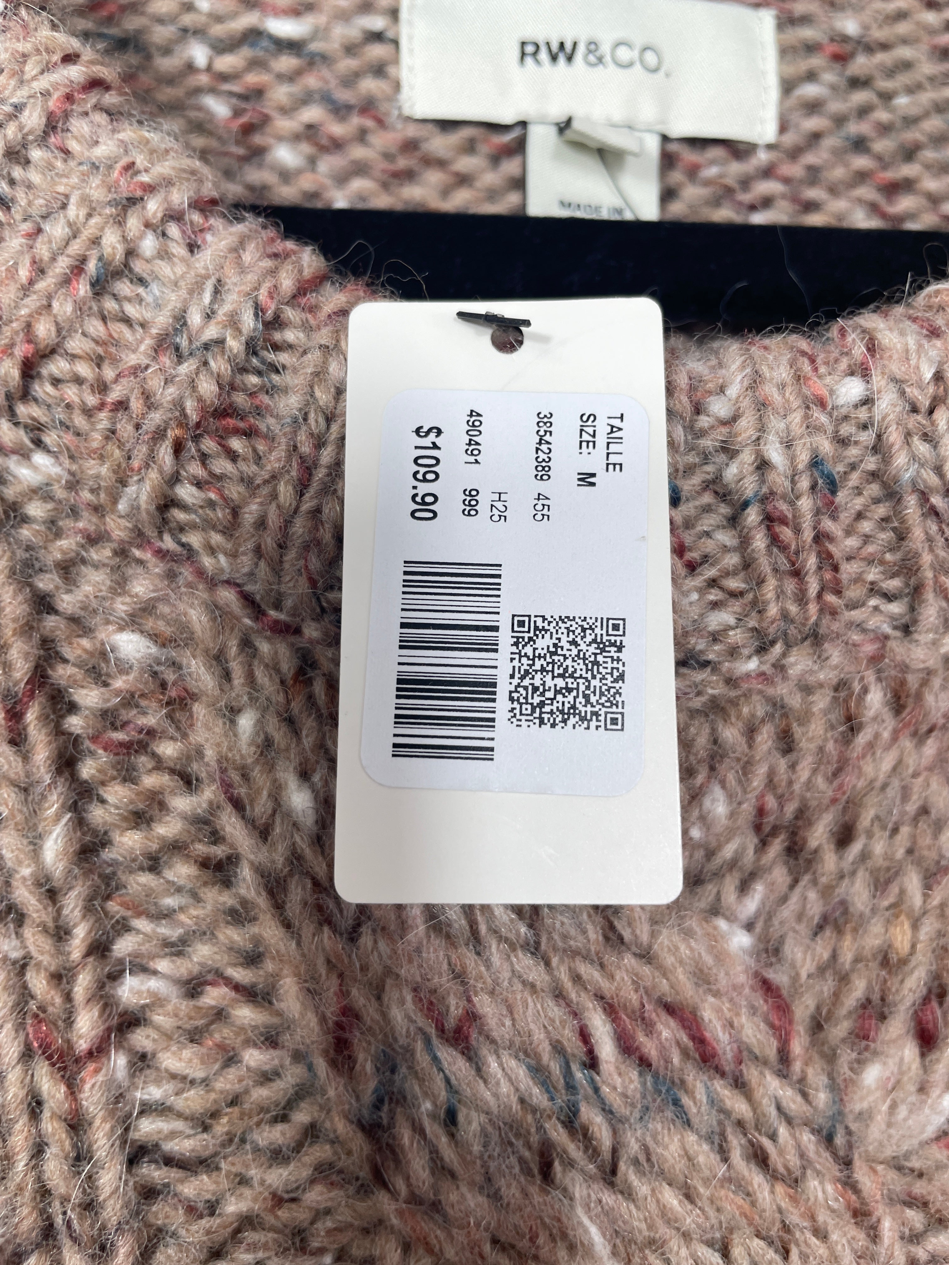 RW&CO. size medium taupe multi wool alpaca blend sweater original $109.90 price tag detail