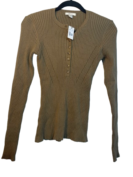 RW&CO. women's size XS brown ribbed wool blend Henley top new with tags front view