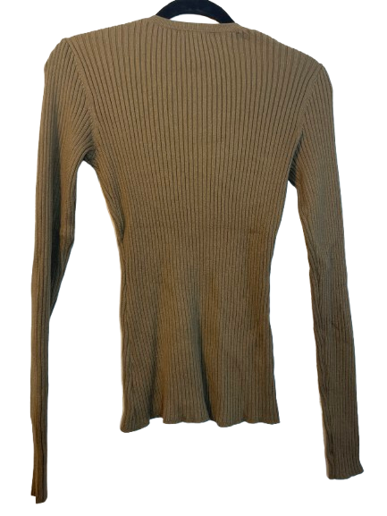 RW&CO. women's size XS brown ribbed long sleeve Henley top back view