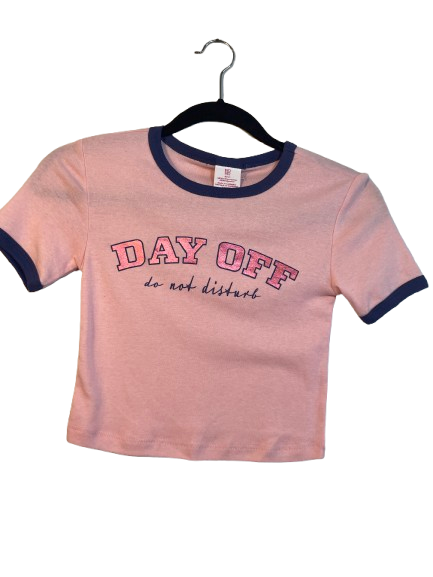 NOBO women's pink Day Off cropped ringer T-shirt size small front