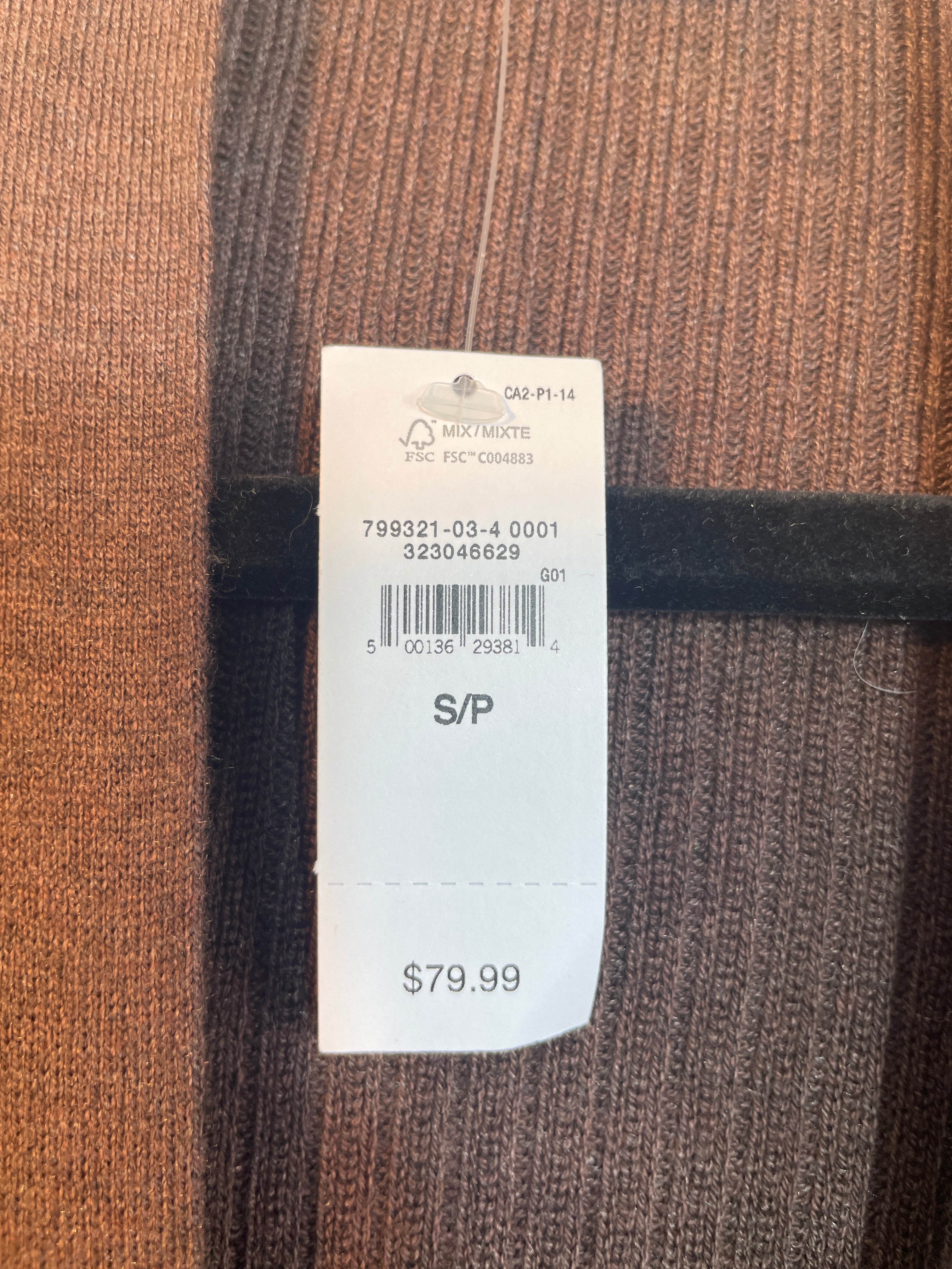 Gap Factory brown cardigan size small fabric care and brand label