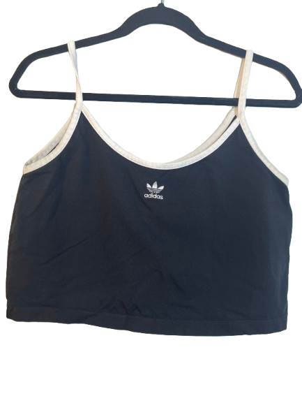 Adidas size medium black cropped tank top with white trim front