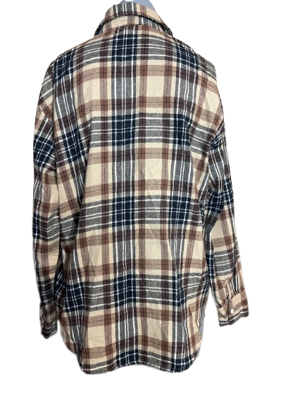 brown plaid flannel back view of shirt