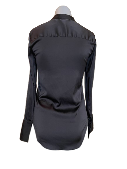 back view H&M black shiny shirt