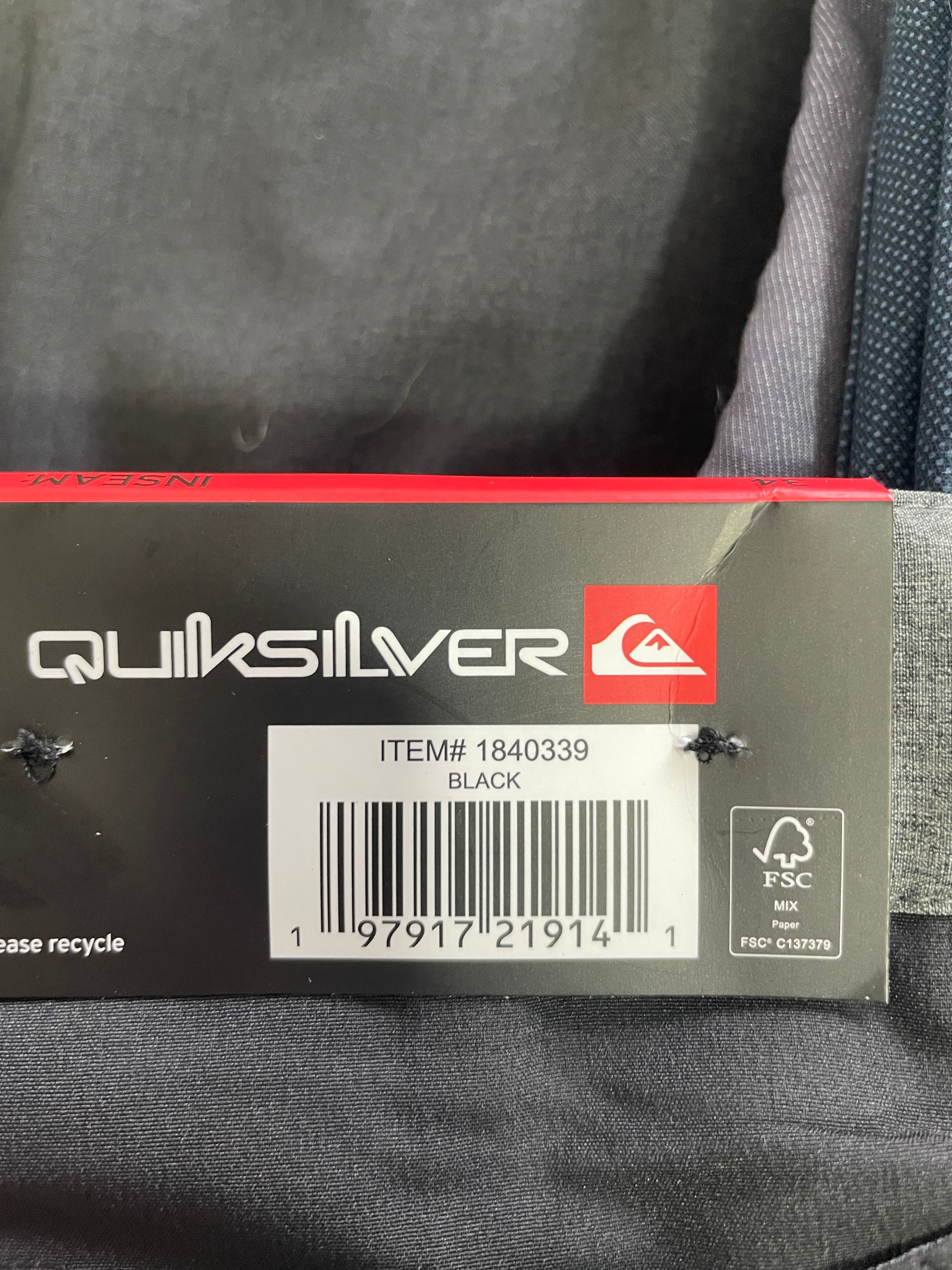 Quiksilver black hybrid shorts item 1840339 UPC tag