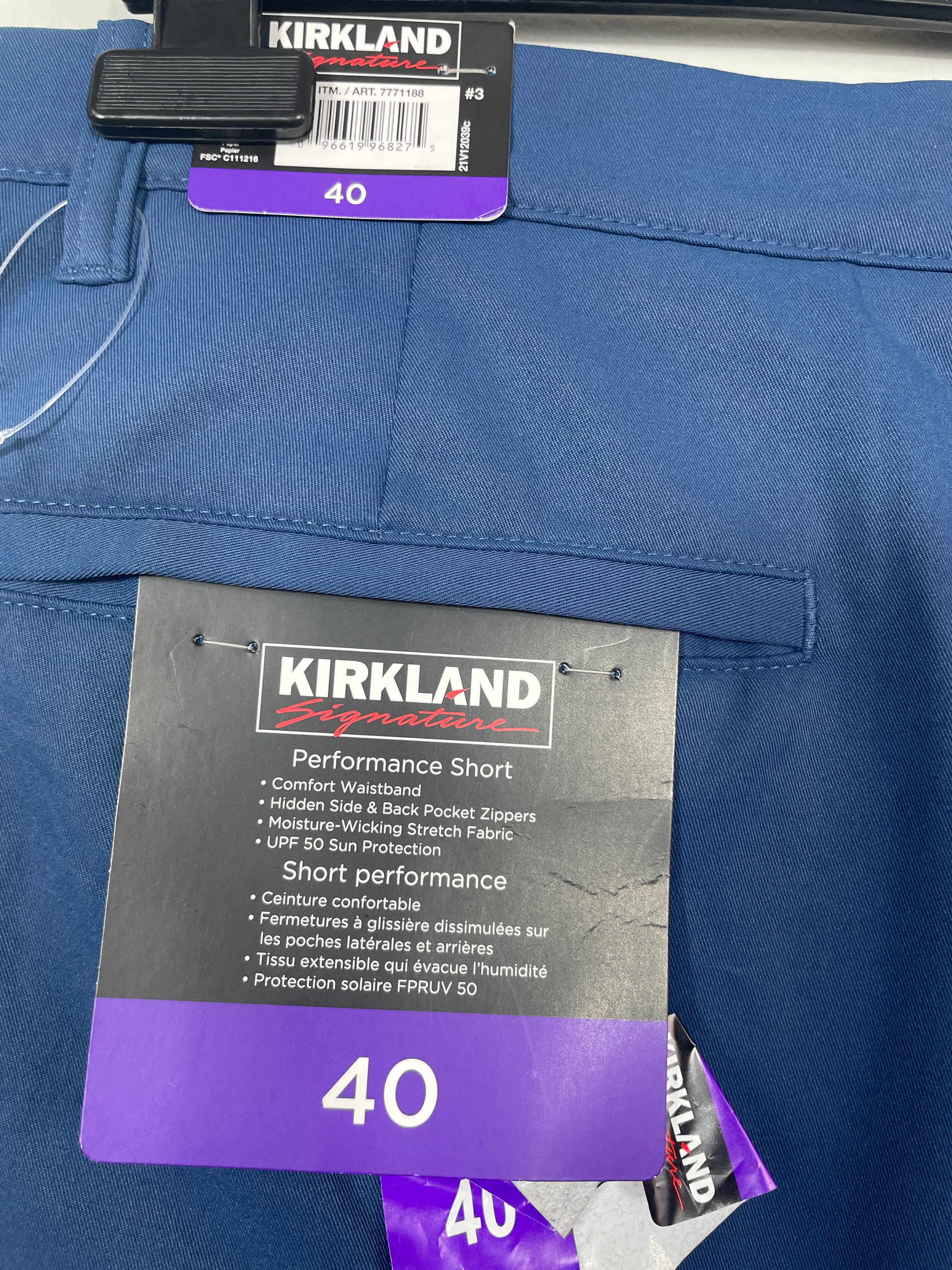 Kirkland Signature men's size 40 shorts brand label Made in Cambodia